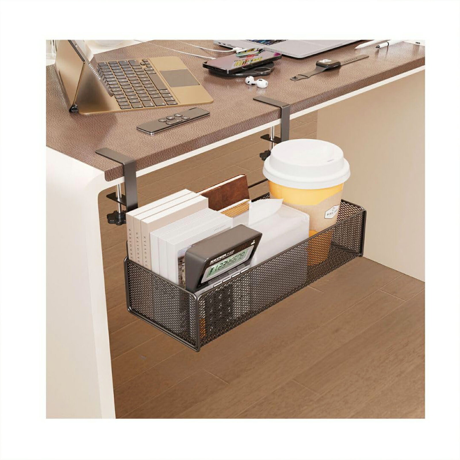 【期間限定 5倍】デスクサイド 収納ラック デスクサイドポケット テーブルサイド収納 テーブル整理 書類収納 タブレット収納 ファイル 小物収納 机の下 クランプ式 ブラック