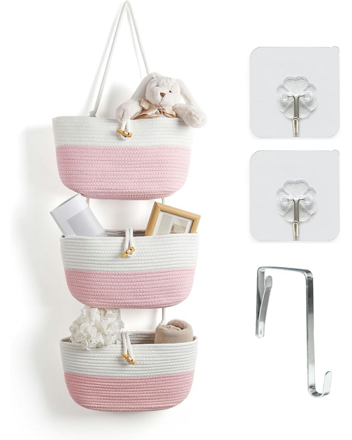 【期間限定 5倍】クローゼット収納 吊り下げ式 ウォールポケット 大容量 3段 綿麻製 牛角風ボタン付き ..