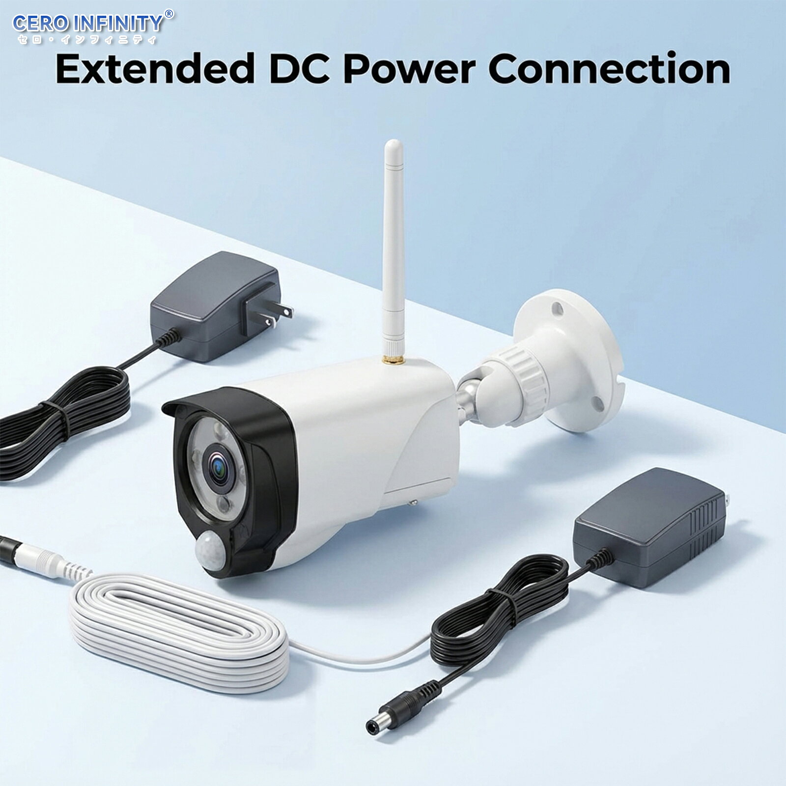 DCプラグ規格:外径5.5mm*内径2.1mm　ほかのサイズでは動作しません。ご購入の前に必ずプラグサイズをご確認ください。 長さ：2m　色: 白 曲げ、引っ張り、揺れなどの試験を経て、切れにくいです。高い耐久性の延長ケーブルです。 電源ケーブルが長くないという問題を解決します。CCTV防犯カメラ、IPカメラ、ビデオカメラ、LED テープライト、DVR、 NVR等の製品の電源アダプターを延長する便利なケーブルです。 保証期間：2年