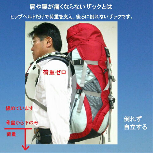 アイベックス　セロトーレ　テント泊、海外旅行用ザック、リュックサック、バックパック、50L〜55L、全2色（ブラック、レッド）ヒップベルトで荷重を支え荷重分散出来るので肩や腰が痛くならず抜群の安定感とフィット感。背面調整。男性女性用、メンズ、レディース。