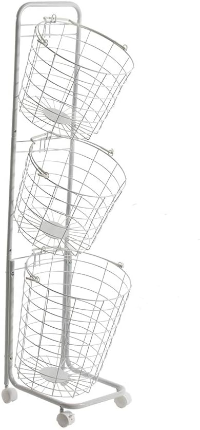 ランドリーバスケット 3段 スリム 洗濯カゴ 洗濯かご キャスター 丸形 バスケット付 スリム ランドリーワゴン ランドリーラック ハンドル 持ち手 ワイヤー バスケット 大容量 脱衣かご