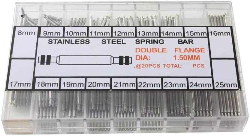 送料無料 全18サイズ バネ棒セット ベルト　交換【8mm ~ 25mm】ステンレス製 各サイズ20本入り 高強度 頑丈 中割れタ…