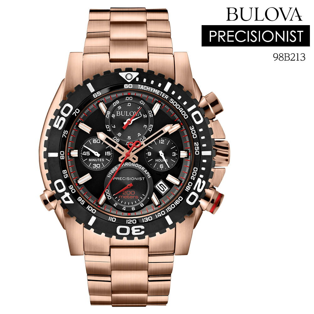 ブローバ 腕時計 メンズ 【10%OFF CP 5/21 9:59まで】ブローバ 腕時計 BULOVA 時計 メンズ 腕時計 クロノグラフ タキメーター プレシジョニスト 200m防水 Precisionist クオーツ ローズゴールド メタルベルト 98B213