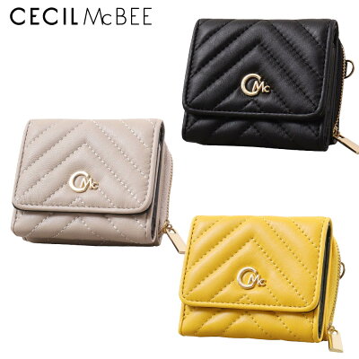【P5倍 5/9 20時から】セシルマクビー CECIL McBEE 財布 三つ折り財布 レディース キルト ミニウォレット キルティング財布 羊革 ラムレザー CM122093