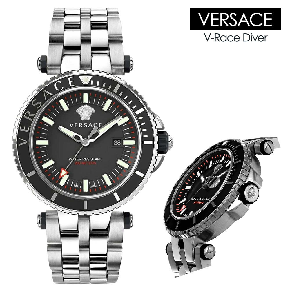 ヴェルサーチ 腕時計（メンズ） ヴェルサーチ versace メンズ 腕時計 V-Race Diver クオーツ シルバー ブラック メッシュベルト VS-VAK030016