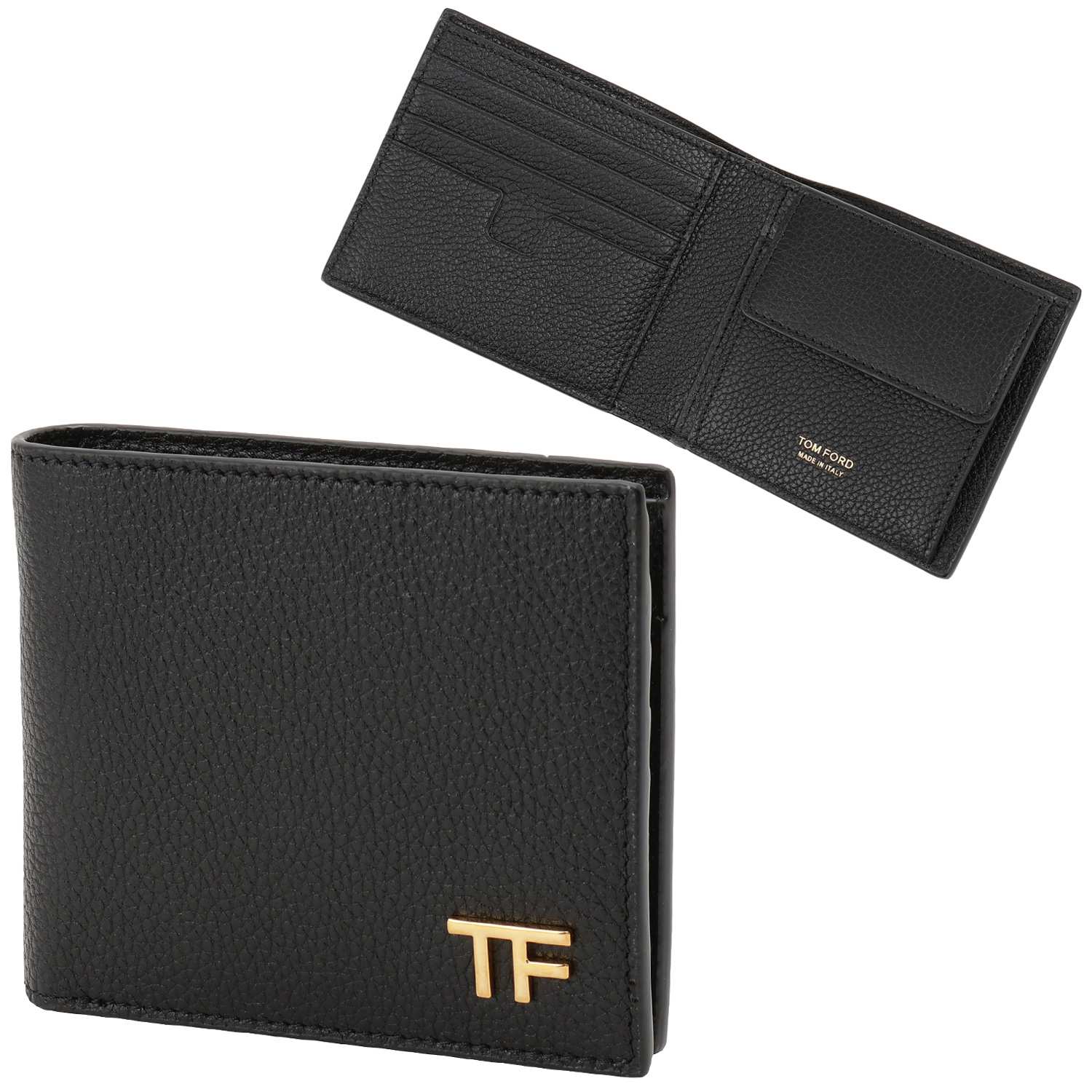 トムフォード TOM FORD YT278 LCL158G 1N001 小銭入れ付二つ折り財布 ブラック メンズ ウォレット SOFT GRAIN LEATHER T LINE CLASSIC BIFOLD WALLET WITH COIN SLOT