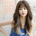 ウィッグ ロング カール ブラウン メッシュ ハイライト フルウィッグ 医療用 かつら ネット付き 前髪あり 自然 バレない 普段使い おしゃれ 小顔効果 即日出荷 送料無料