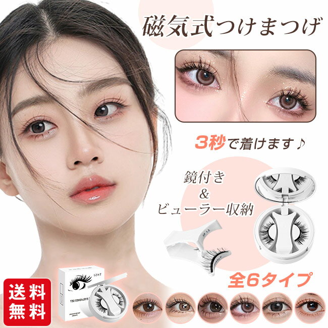 磁気つけまつ毛 マグネット式 3D 接着剤不要 繰り返し使える 6タイプ 鏡 ビューラー 日本語説明書付 収納ケース付き 防水 ボリューム ナチュラル