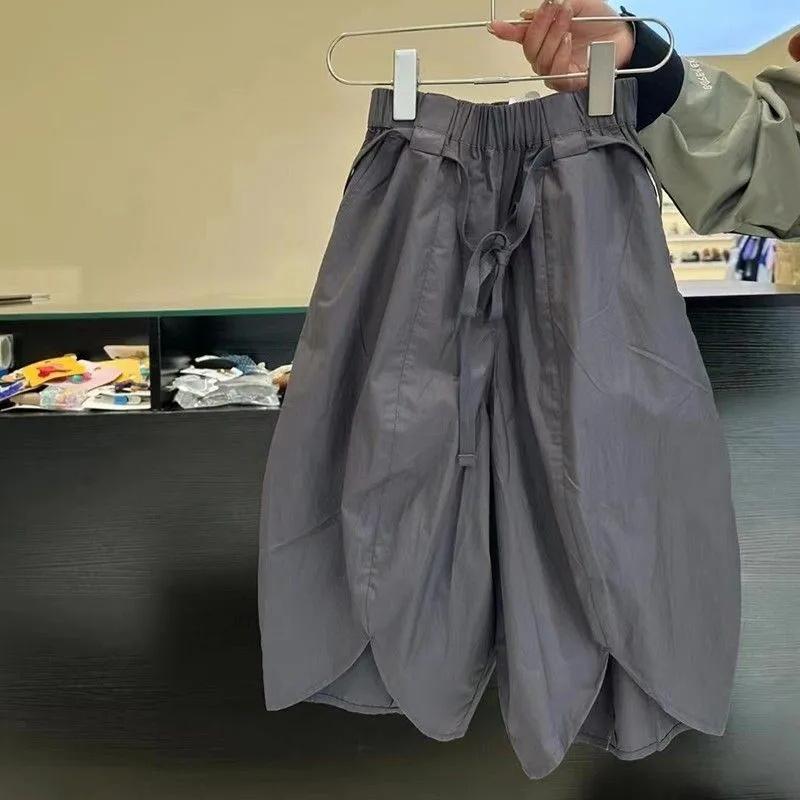 子供服 女の子 花びら裾バルーン七分パンツ 総ゴムウエスト リボン紐付き 薄手通気...