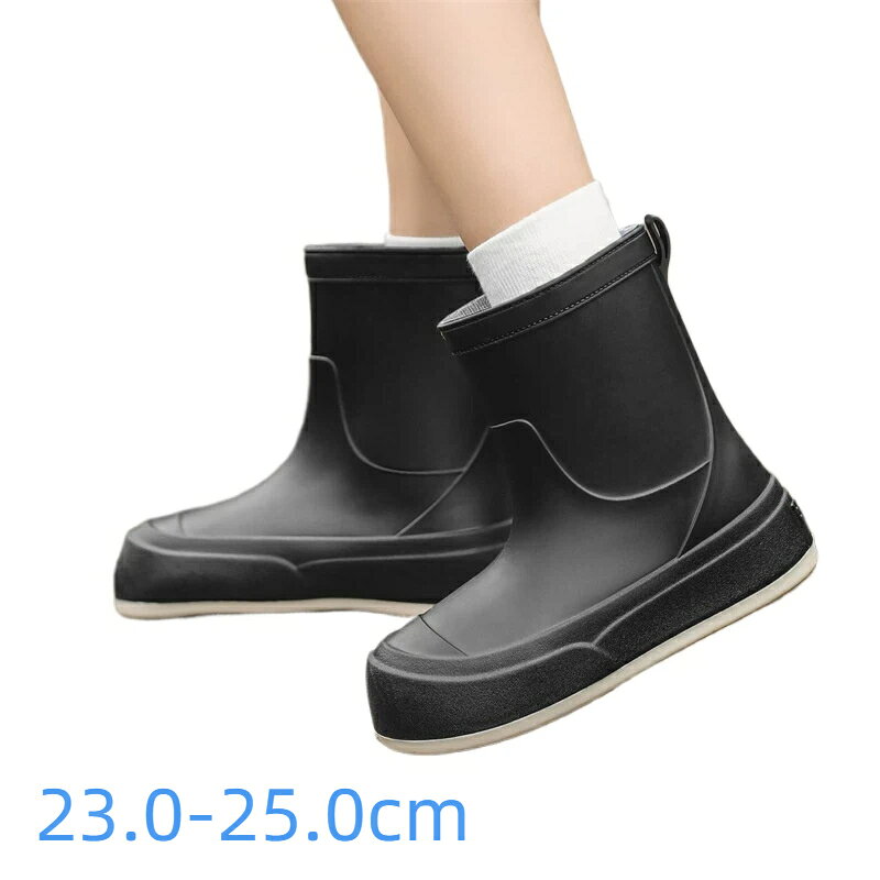 Botas de lluvia impermeables de longitud corta, suela lisa, lisa, para mujeres, para ir al trabajo, equipo de lluvia, elegantes, antideslizantes, ligeros, zapatos impermeables, elegantes, ligeros, antideslizantes, botas cortas — vista 3
