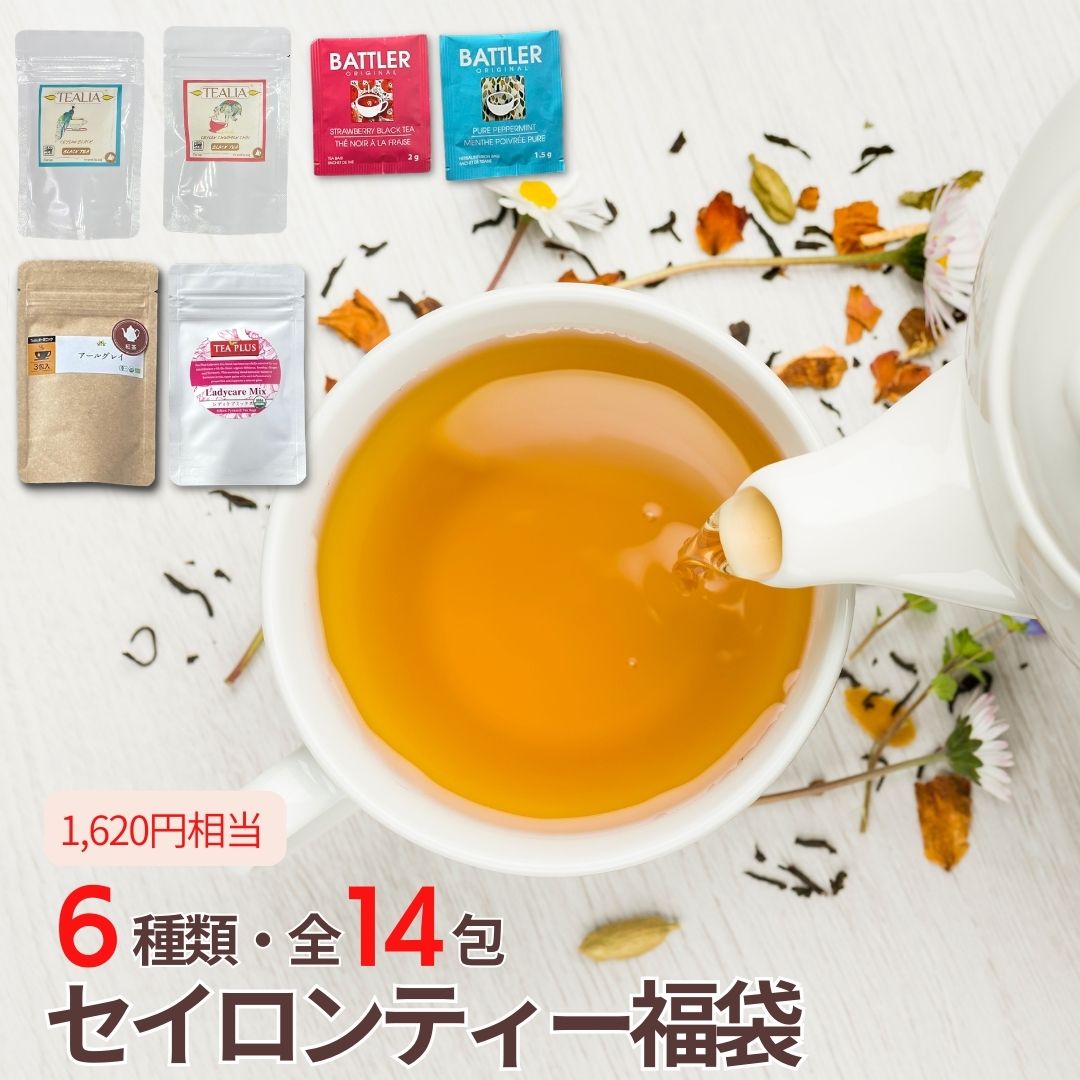 福袋 1000円 送料無料 紅茶 ハーブティー お茶 詰め合わせ ティーバッグ ノンカフェイン オーガニックティー 水出し 14包 6種類 紅茶専門店 お得セット セイロンティー アソート ギフト カフェイン オーガニック ホットティー プレゼント ラッピング可能 かわいい