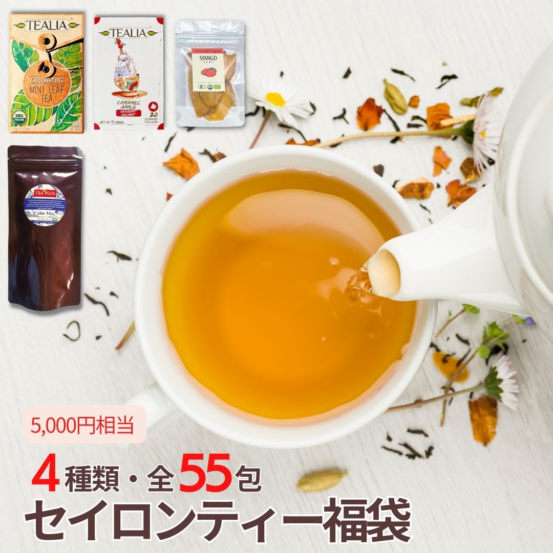 [10%OFF] 福袋 クリスマス福袋 送料無料 3600円 55包 紅茶 ハーブティー 緑茶 ドライフルーツ バナナ パイナップル マンゴー セイロンティー ギフト ノンカフェイン カフェイン 詰め合わせ お得セット オーガニック お茶 ティーバッグ お得 紅茶専門店 お得用のサムネイル
