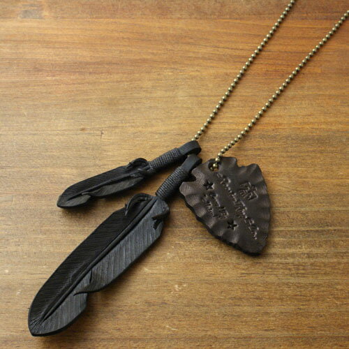 Rooster King & Co. Leather feather necklace ball chain