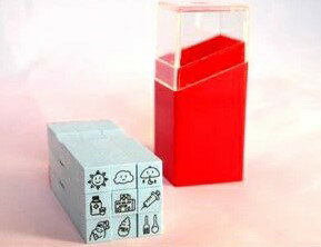 育児スタンプ　9本セットケース入り　8ミリx8ミリブルーとウッドから選べるはんこ　ハンコ　判子　日記..