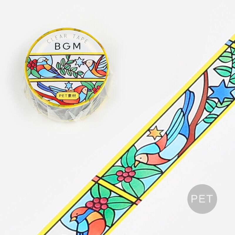 BGM クリアテープ ステンドグラス・鳥と植物 ステンドグラス調のクリアテープ 20mm*5mステンドグラス調のクリアテープ下地が透明と色付き(紙など)だと、印象が変わります！ザッピングでぜひご確認ください。 6