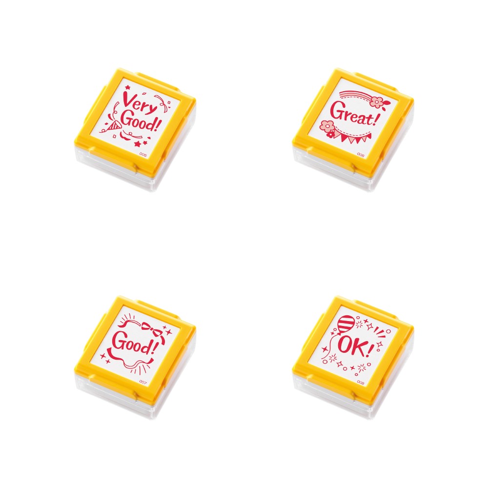 Stamps - パーティ柄 評価印 4個セット補充インク付　シヤチハタ いいね！スタンプくんがんばりました みましたたいへんよくできました よくできました学校　塾　先生　勉強　テスト