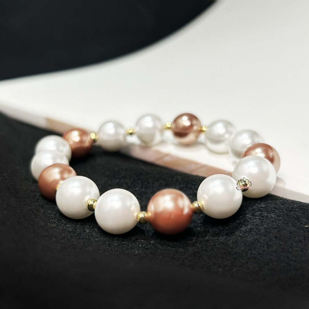 送料無料 レディース 10mm花珠級貝パール 18.5cm ブレスレット ホワイト ゴールド 4mm 14KGP金珠 ゴー..