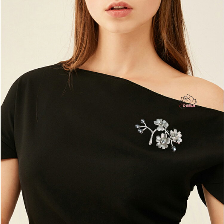 C-GIRLS真珠屋 冠婚葬祭 真珠 ブローチ 6mm 花珠級貝パールブローチ 梅の花 フラワー 母の日 七五三結婚式ウエディング シルバー ブラック 全品ギフトラッピング 送料無料