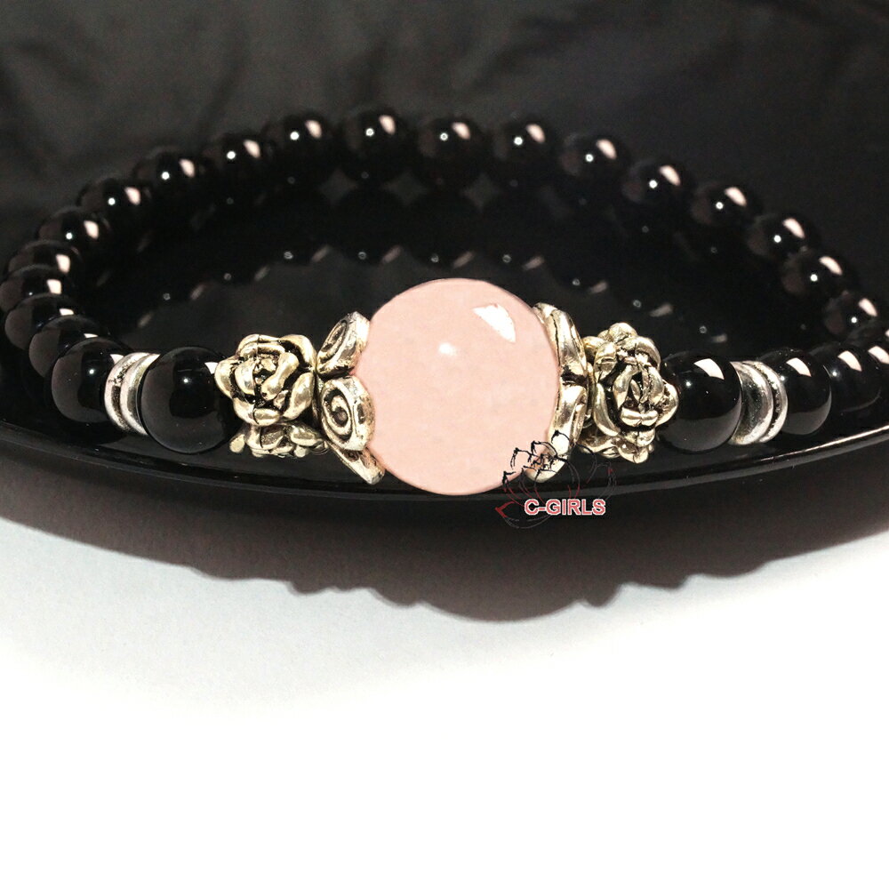 送料無料 天然石 5A級パワーストーン 恋愛運を上昇ローズクォーツ 大粒12mm babyオニキス6m 17cm ゾウ 象 ブレスレット 水晶 レディース キッ...