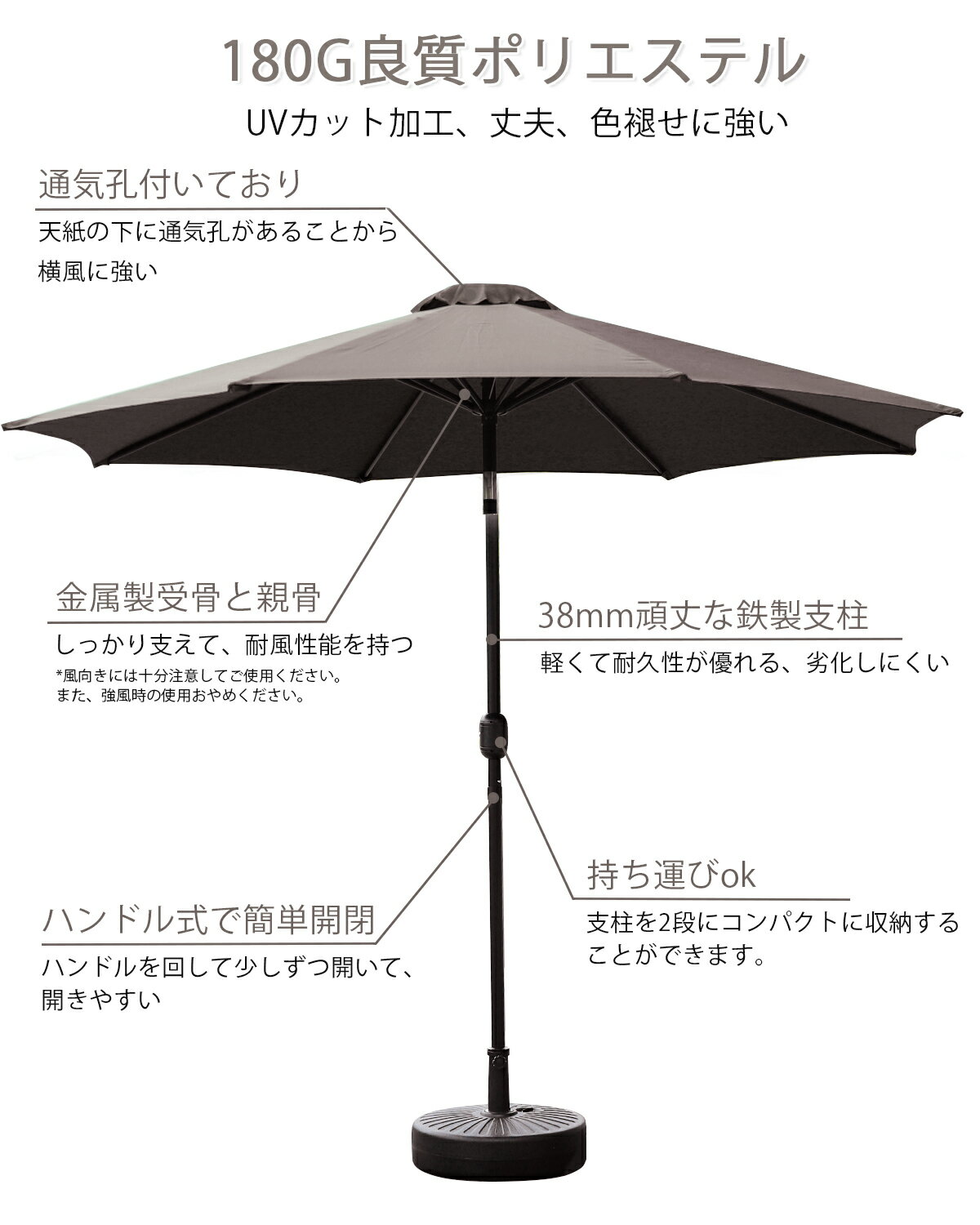 �ڥޥ饽����֡�P10�ܡ�10%OFF�� DEWEL �����ǥ�ѥ饽�� ��270cm ������ �ӡ����ѥ饽�� ����ù� UV�ù� ����Ĵ�� ����ȵ�ǽ �ѥ饽��١��� ���� ��껱 �����ȥɥ� ������ �����˥� Ŵ�� ľ��270�߹�237.5cm �����ܥ꡼ �ƺפ�