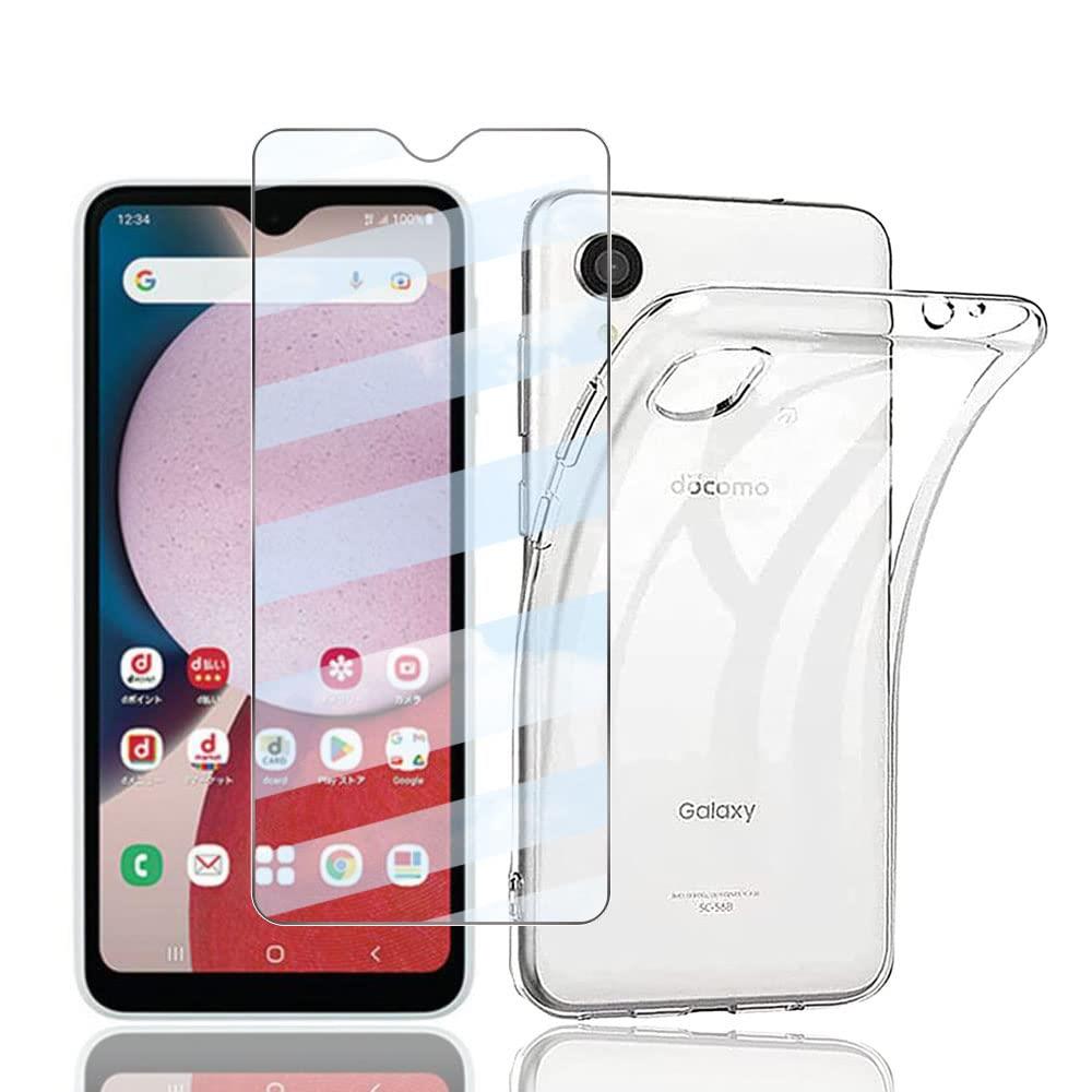 【1+1セット】対応 Galaxy A23 5G 用の ガラスフィルム+ケース カバー TPU 【日本旭硝子製】docomo SCG18 SC-56C 強化ガラス 保護フィルム 硬度9H 耐指紋 自動吸着 視力を保護 貼付簡単 Galaxy A23 5G 用の ケース 透明 TPU素材を使用し耐衝撃 シリコン 薄型 軽量 傷防止 Gal(2)