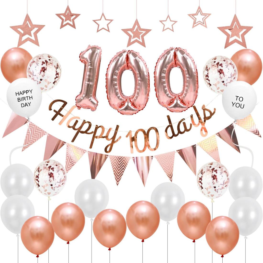 Lausatek 100日 バルーン百日 祝い 飾り お食い初め 飾り付け HAPPY 100 DAYS バースデー 誕生日 風船 セット ガーランド 撮影 記念日 デコレーション 女の子 男の子 ローズピンク