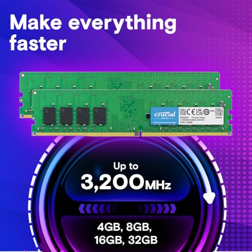 Crucial RAM 32GB Kit (2x16GB) DDR4 3200MHz CL22 (or 2933MHz or 2666MHz) Desktop Memory CT2K16G4DFRA32A