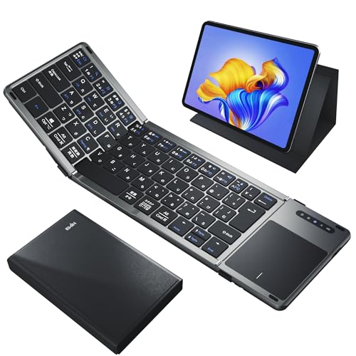 【最新型】EWIN 折りたたみ キーボード bluetooth ワイヤレス キーボード タッチパッド付き 3台デバイス切替 ipad/スマホ/タブレット/パソコン用 iOS/Mac/Windows/Android対応 Type-C充電式 薄型 日本語配列 多機能カバースタンド付き