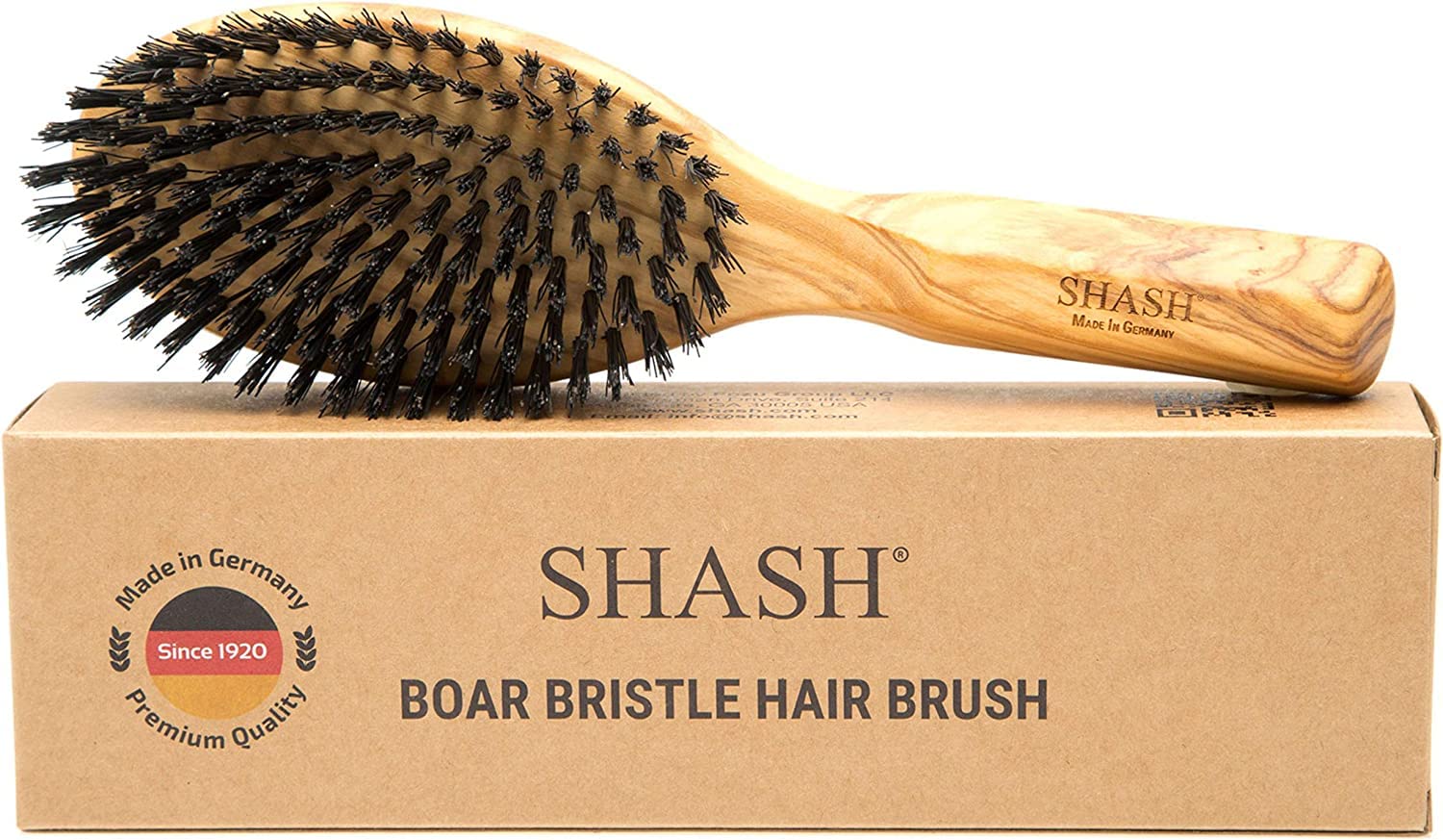 ドイツ製手作り 1869年から 豚毛ヘアブラシ – 女性用 細い毛から通常の太さの毛用 100%天然