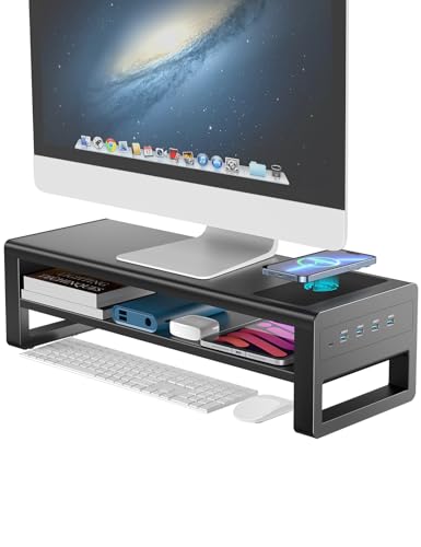 STARSIKI モニター台 2層 モニタースタンド USB 3.0 データ転送 パソコン台 充電 ディスプレイ台 金属製 机上台 ディスプレイ/PC/ノートパソコン/パソコン2台用