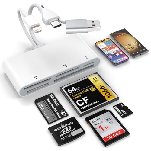 【2025最新型】メモリーカードリーダー, 5in3 Lightning/Type-C/USB - SD/TF(Micro SD)/MS/XD/CF カードリーダー OTG対応 高速 双方向転送 設定不要 iPhone, iPad, MacBook, iMac, Samsung, Google, PCに対応 【2025最新型】メモリーカードリーダー, 5in3 Lightning/Type-C/USB - SD/TF(Micro SD)/MS/XD/CF カードリーダー OTG対応 高速 双方向転送 設定不要 iPhone, iPad, MacBook, iMac, Samsung, Google, PCに対応