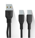 Cable Factory【 充電 Type C 二股ケーブル 1M 黒色 】 1本で USBーC スマホ タブレットを2台同時に充電 TypeC Y字ケーブル 分岐ケーブル 2 in1 超便利 USBケーブル + F.Wave オリジナル レザー調 MicroFiber お手入れクロス