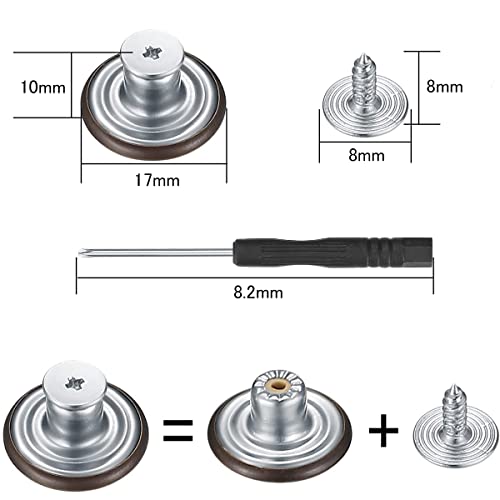 BTtime ジーンズボタン 金属ボタン 17mm 10個セット ネジ式 ジーンズ用 簡単取付け DIY 手作り 延長と縮小可能 専用ドライバー付き (シルバー) 2