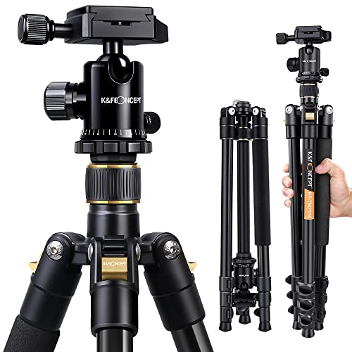 三脚 一眼レフ K&F CONCEPT三脚 軽量 コンパクト 自由雲台 4段 アルミ製 ボールヘッド クイックシュー式 レバーロック 収納バーグと三脚ケース付き デジタルカメラ 一眼レフ Canon Nikon Petax Sonyなど用 運動会 登山 トラベル用 ブラック