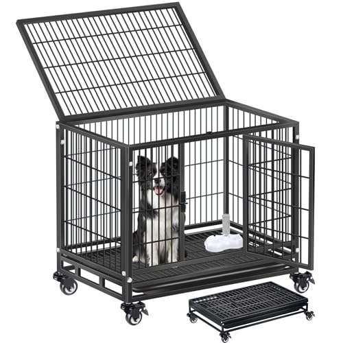 乐天商城 - Areden 犬のケージ 犬 サークル ペットサークル 【製品サイズ90X60X77CM・ブラック】屋根付き ペットケージ キャスター付き引き出し式トレー 犬用 小型犬/中型犬/大型犬 折りたたみ可能 組立簡単 脱出防止 掃除簡単 移動便利 室内外兼用 トレー付き