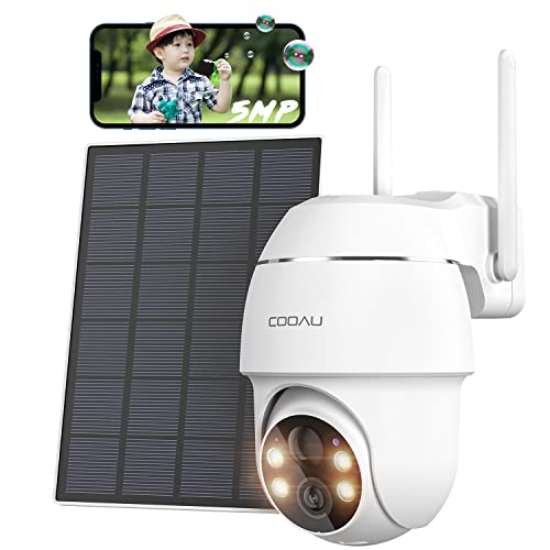 COOAU 防犯カメラ 屋外 ソーラー 4灯夜間カラー撮影 PIR人体検知 5dBiWiFi強化 360°広角撮影 PTZカメラ 監視カメラ 屋外用 電源不要 配線工事不要 ぼうはんかめら ワイヤレス バッテリー 電池式