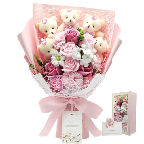 MEJARDIN ソープフラワー 花束 可愛いくま バラ 造花 ブーケ 枯れない花 誕生日 母の日  ...