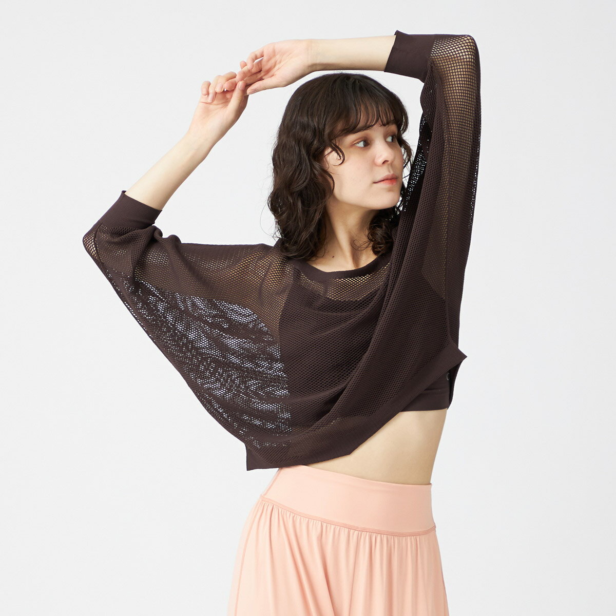 【チャコット 公式(chacott)】【ノーソーイングニット】7分袖メッシュニットTシャツ