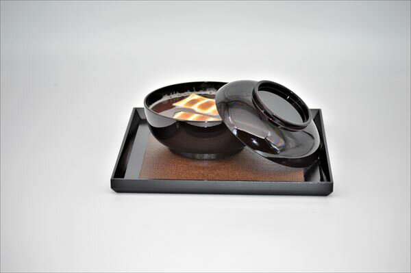 菓子椀　溜内黒　合成　5 客入（黒文字・赤箸付）（化粧箱）