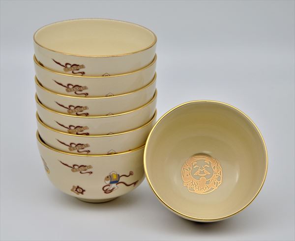 【初釜】【茶会】【数茶碗】数茶碗　仁清　七福神（7客入）宮地英香作（化粧箱）