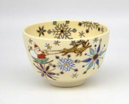 【クリスマス】茶碗　雪華にサンタクロース　伊坂清香作（化粧箱）