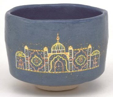 初釜　茶会　勅題/明　茶碗　淡青釉　イルミネーション　吉村楽入作（桐箱）