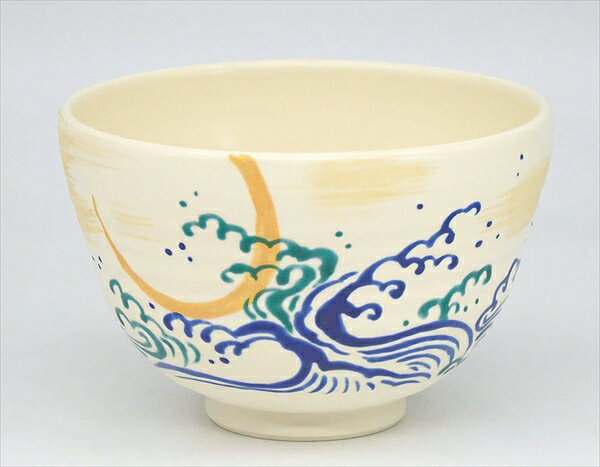 茶碗　白釉　波に三日月　水出宋絢作（化粧箱）