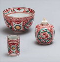 茶箱 陶器三点セット(抹茶茶碗/振出/巾筒) 赤絵 昭阿弥作(化粧箱)