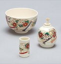 茶箱 陶器三点セット(抹茶茶碗/振出/巾筒) 仁清 扇面 香泉作(化粧箱)