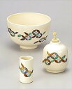 茶箱 陶器三点セット(抹茶茶碗/振出/巾筒) 仁清 破七宝 香泉作(化粧箱)