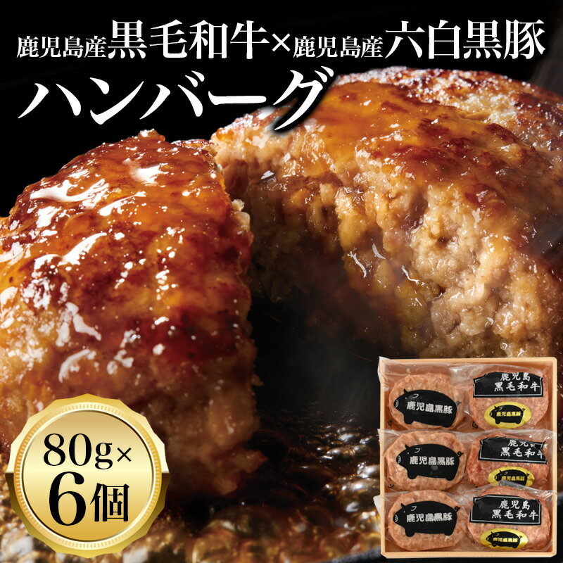 鹿児島 黒毛和牛 黒豚 ハンバーグ 80g 6個入 | 母の日 父の日 ギフト 鹿児島県産 ミックスハンバーグ A5 ランク 黒豚ハンバーグ 六白黒豚 国産 和牛 贅沢 詰め合わせ 詰合せ 冷凍 豚ひき肉 お…