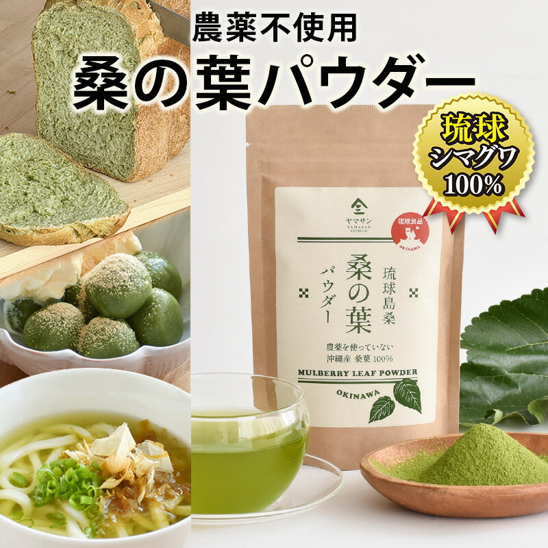 沖縄産 桑の葉パウダー（100g）| 国産 沖縄県産 シマグワ 春芽 農薬不使用 無添加 DNJ 豊富 微粉末 ブランチング 桑パウダー 糖質対策 青汁 桑の葉100％パウダー 島桑 青汁 食後ケア 健康茶 苦みが少なく飲みやすい 食物繊維 ノンカフェイン 料理やお菓子作りにも