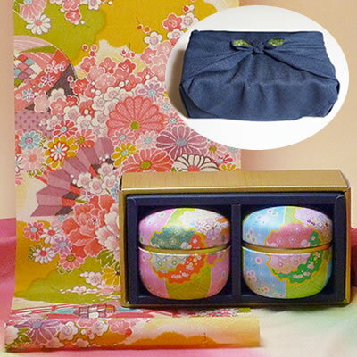 伊勢熱湯玉露（かぶせ茶）、深むし茶50g×2鈴子お手玉なつめ缶入一越織紺色風呂敷ギフト【北海道・九州..