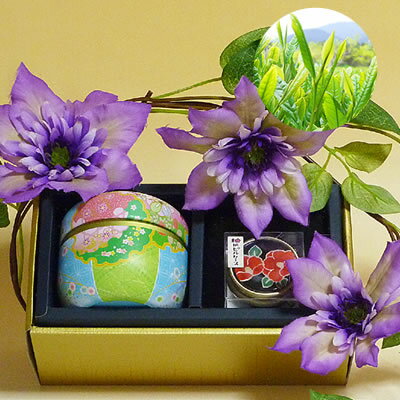 伊勢熱湯玉露（かぶせ茶）50g入鈴子お手玉ブルーなつめ缶と和柄ミラー付き（椿）ピルケース入誕生日等..